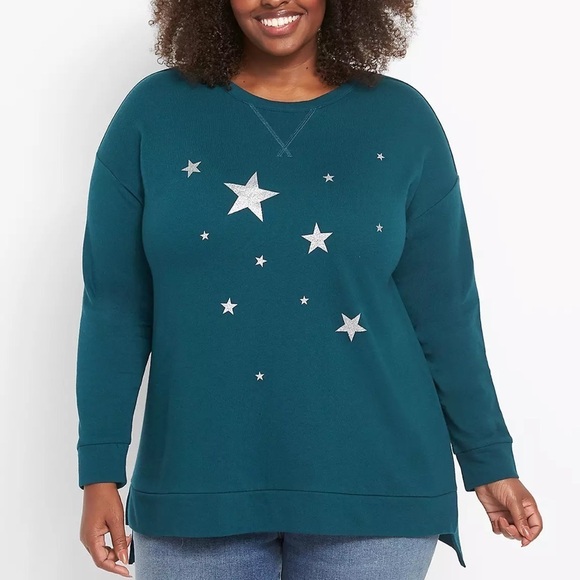 New LANE BRYANT Scattered Stars High-Low Graphic Sweatshirt Size 18/20 - Picture 1 of 9